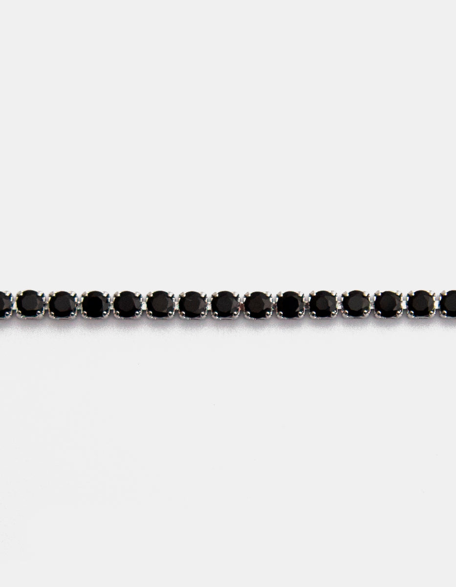 ⚡Ei Pulsera en Plata .925 con Baño de Rodio y Ágatas Negras Redondas de 3 mm