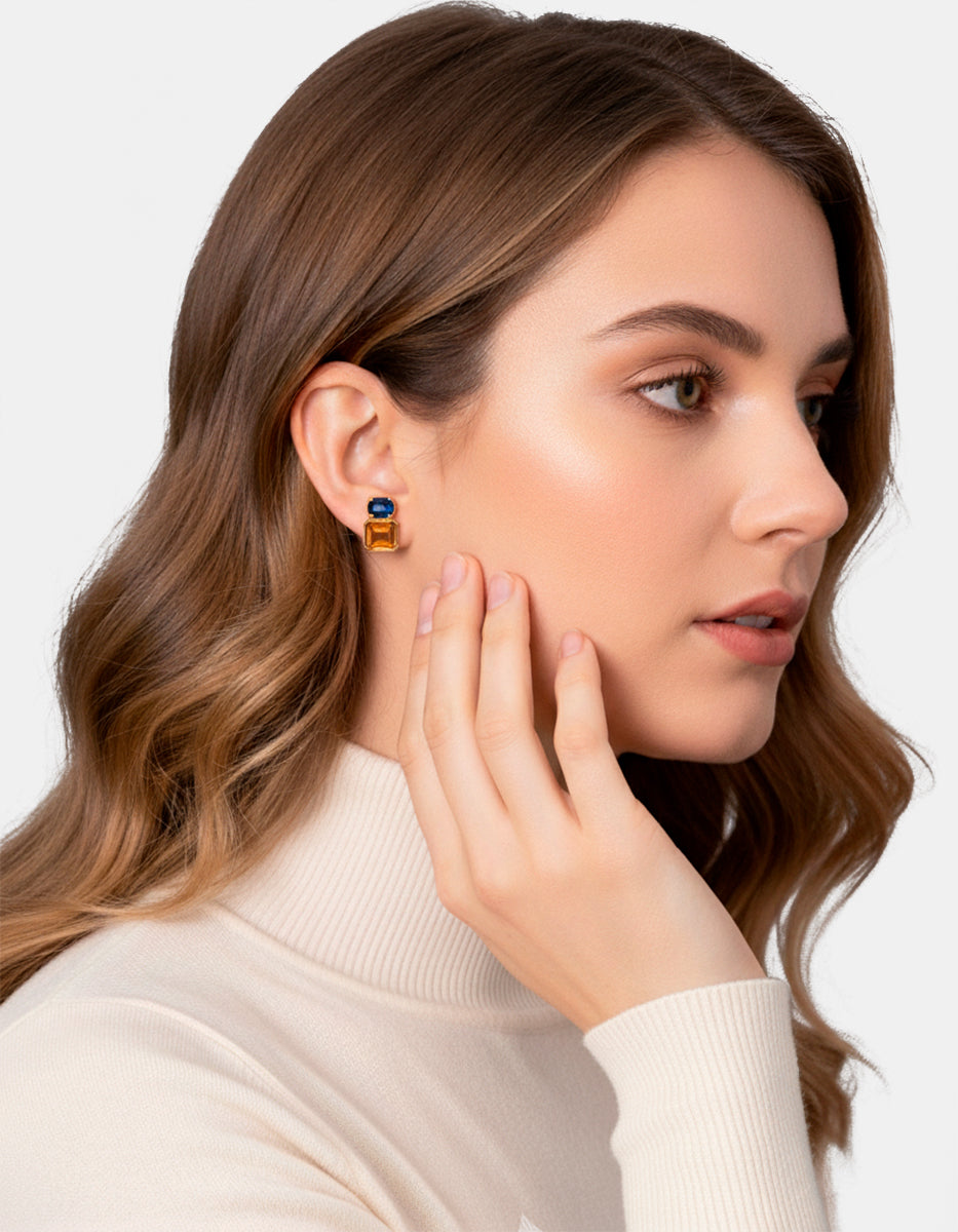 Aretes citrina & topacio azul Luxury Color