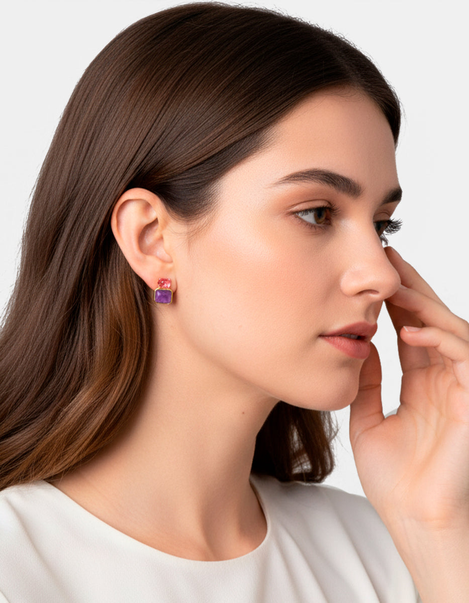 Aretes rosa de francia & amatista Luxury Color