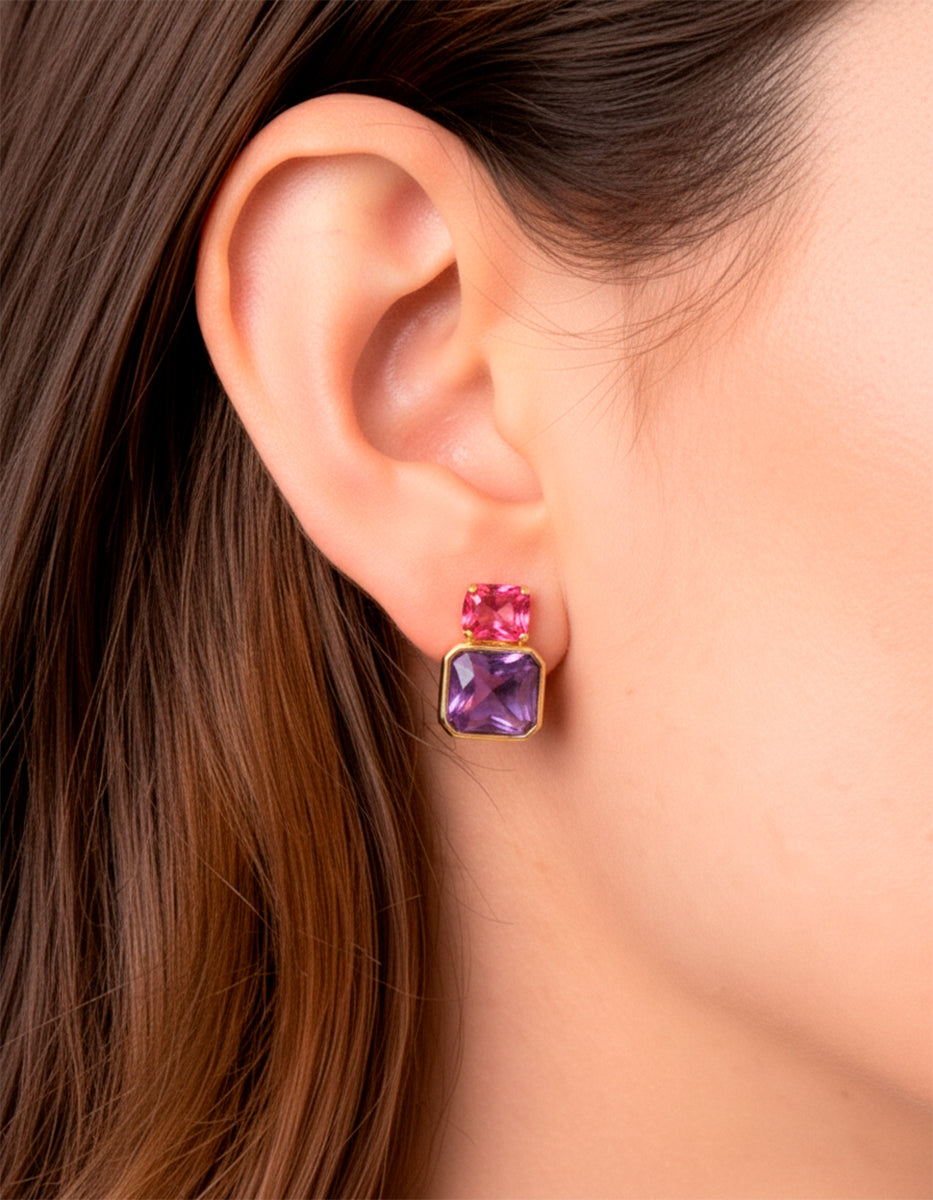 Aretes rosa de francia & amatista Luxury Color