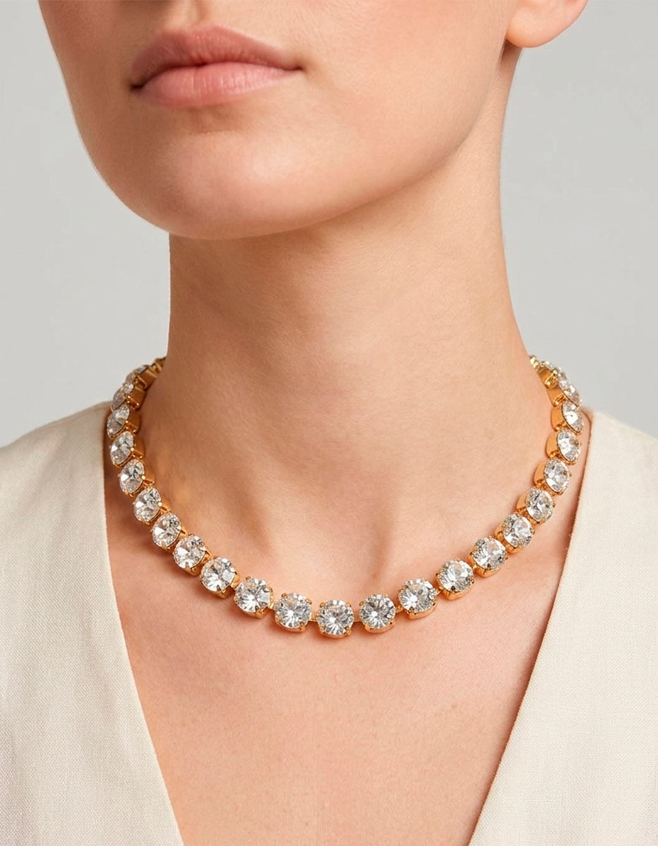 Collar de oro laminado con topacios blancos Festive Style