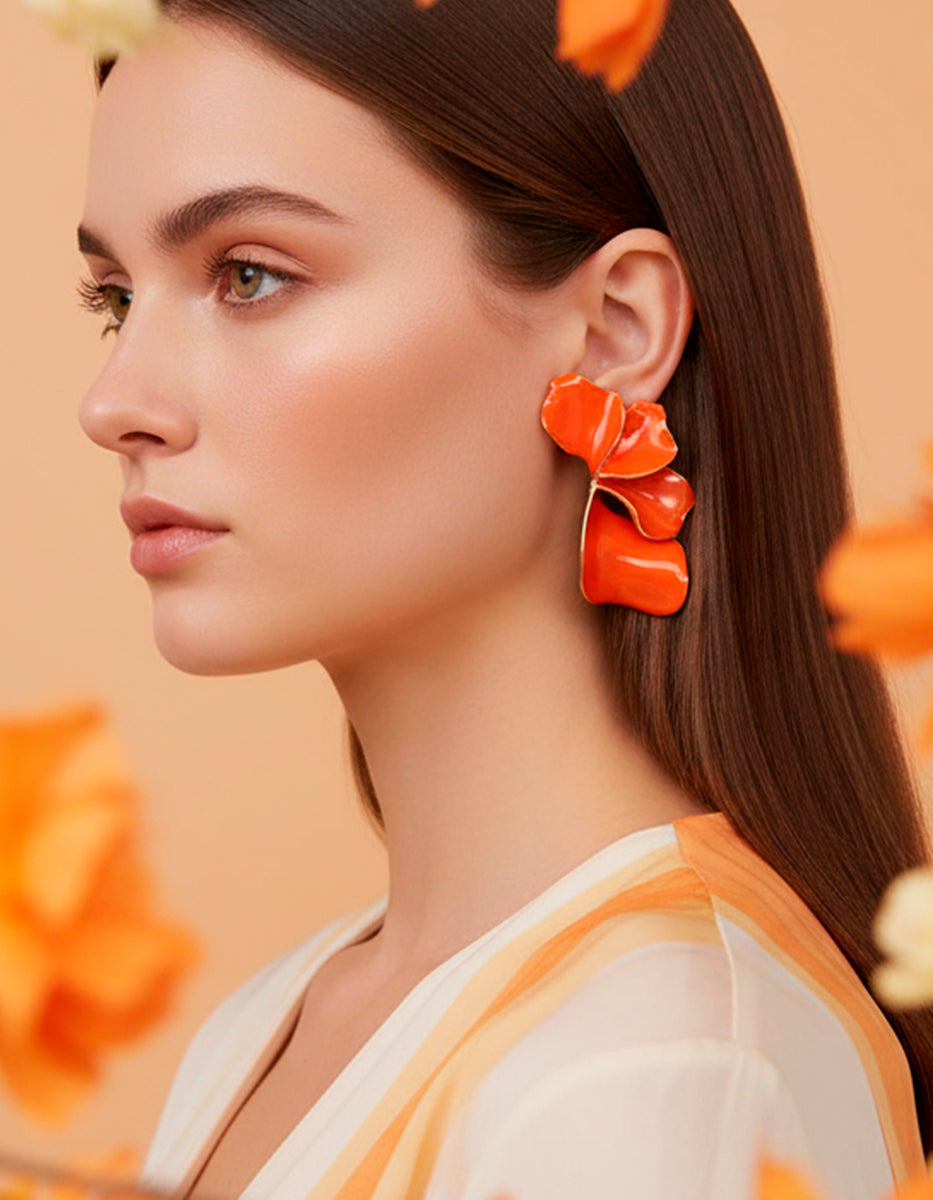 Aretes gold-filled forma de Abanico en Tono Naranja Mandragora