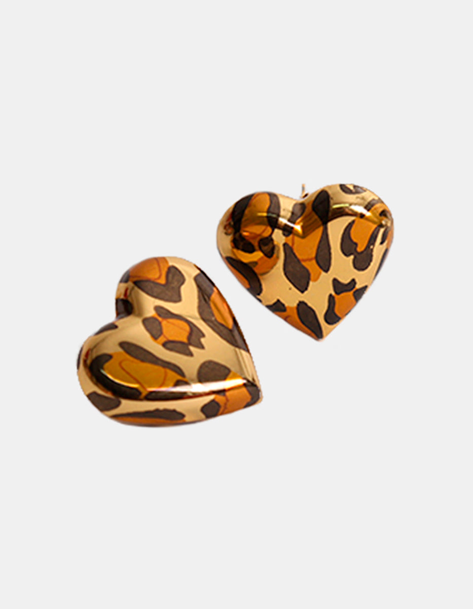 Aretes de Oro Laminado en forma de Corazón Animal Print