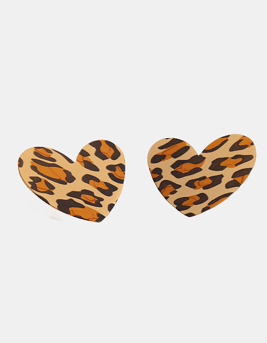 Aretes de Oro Laminado en forma de Corazón Animal Print