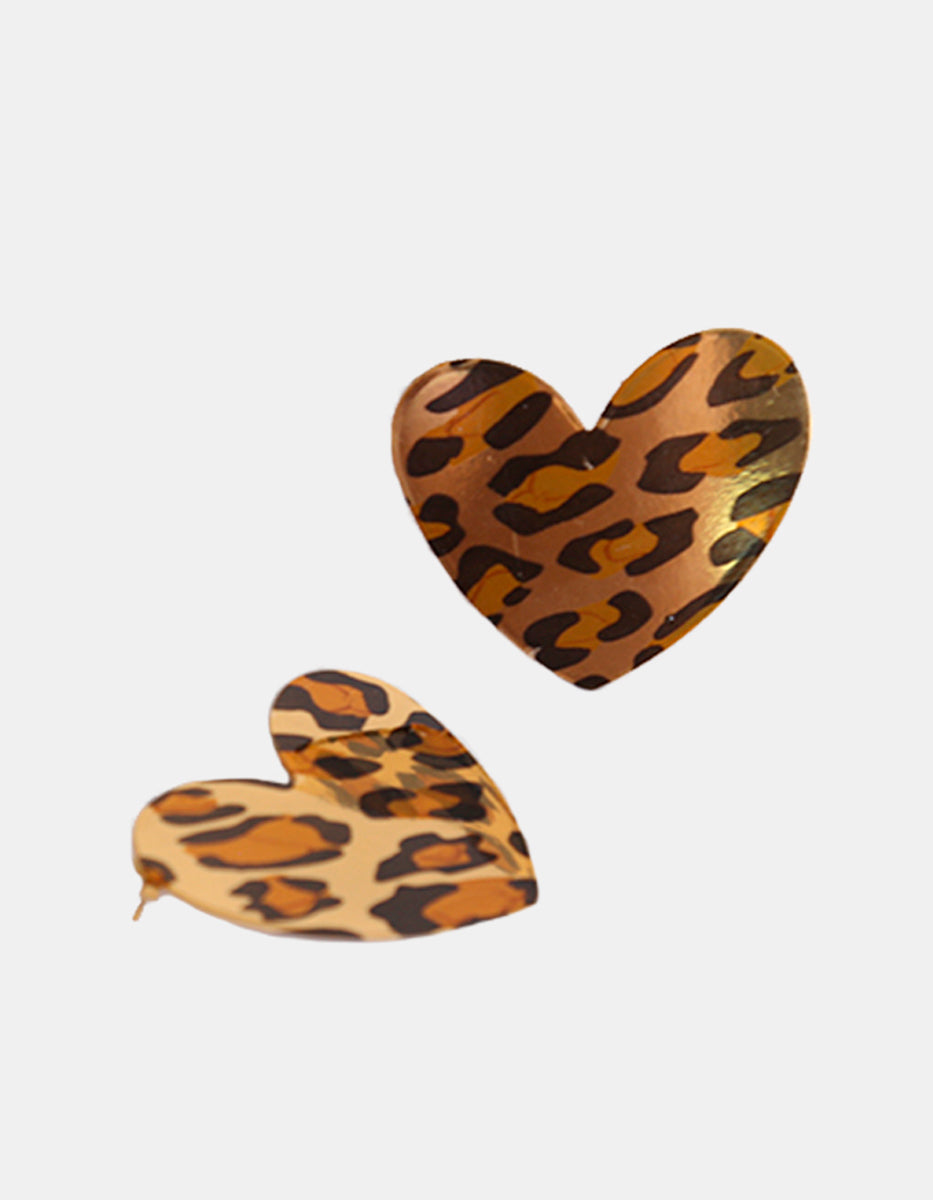 Aretes de Oro Laminado en forma de Corazón Animal Print