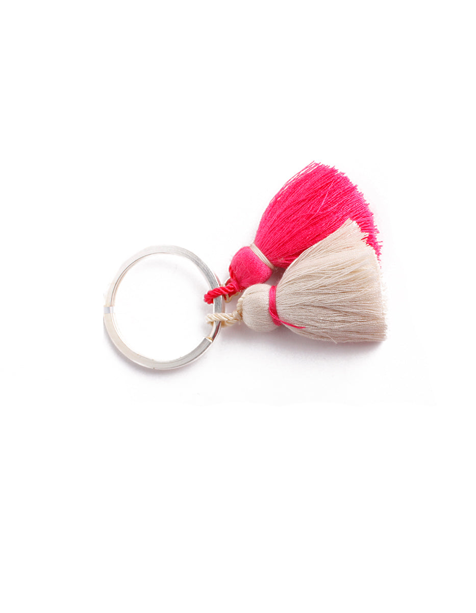 Llavero de Pompones Rosa y Crema en Metal Noble Zen