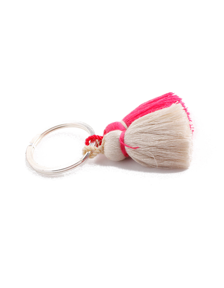 Llavero de Pompones Rosa y Crema en Metal Noble Zen