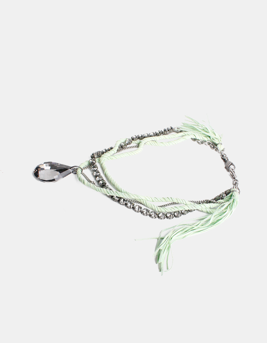 ⚡Ei Collar en Metal Base con Gamuza Turquesa y Dije Tipo Diamante con Cristales Swarovski Tíbet