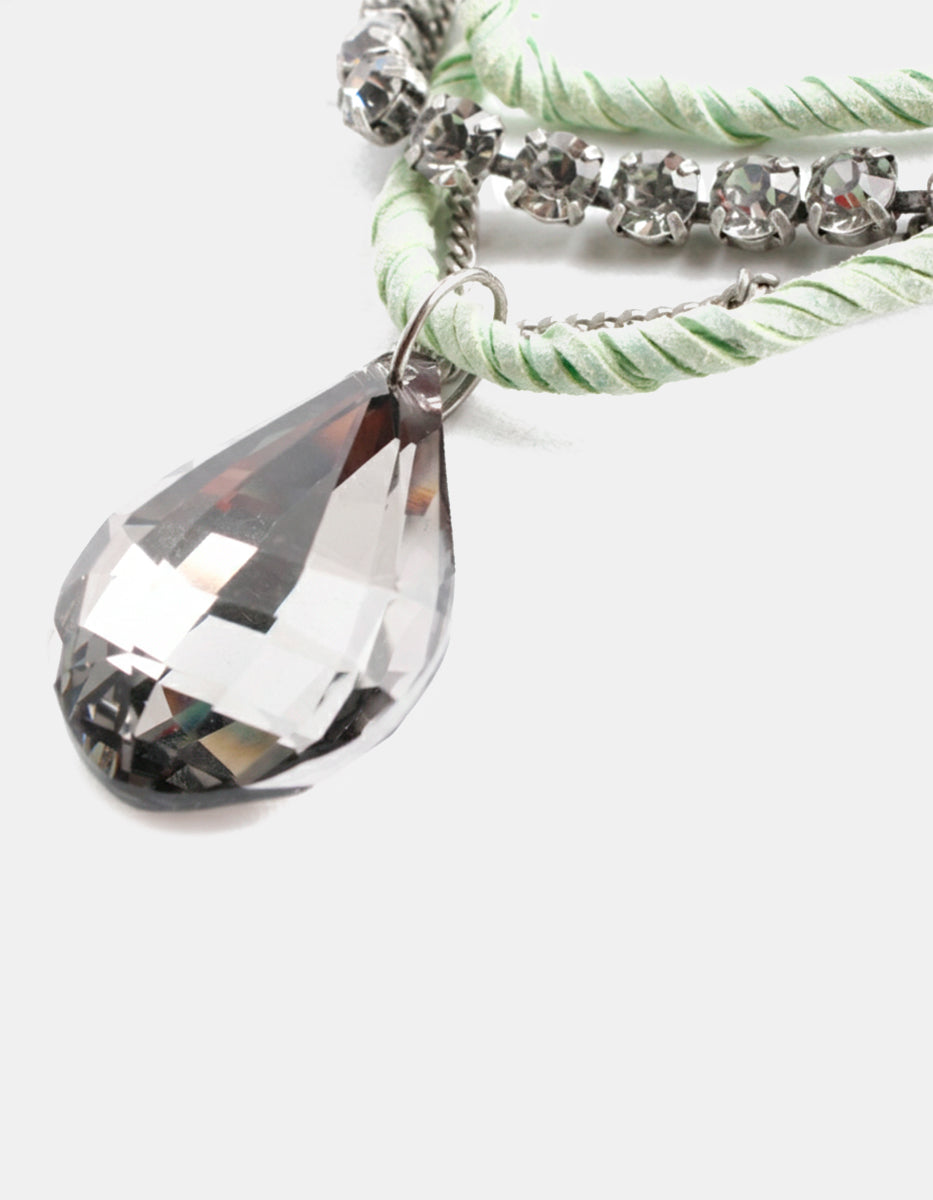 ⚡Ei Collar en Metal Base con Gamuza Turquesa y Dije Tipo Diamante con Cristales Swarovski Tíbet