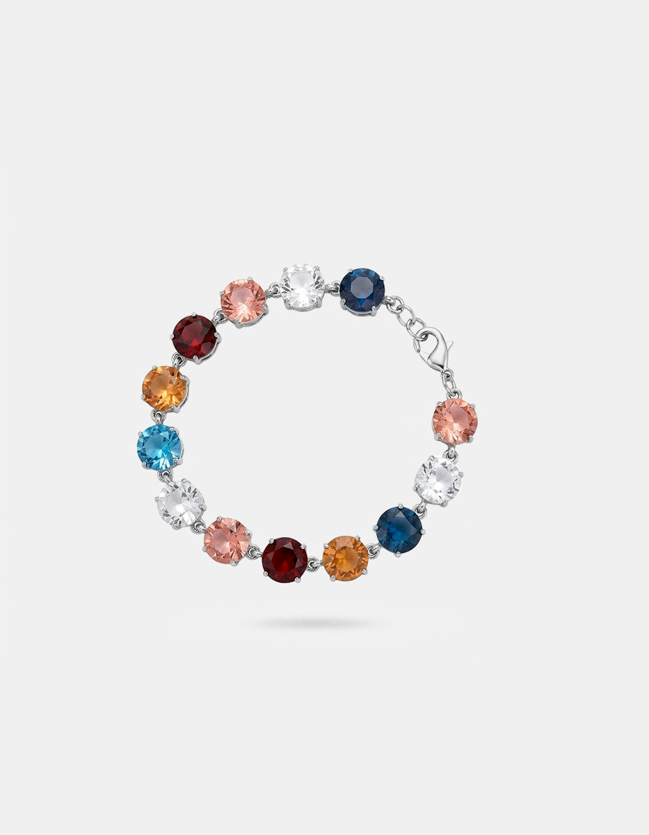 Pulsera de bronce en baño plateado con gemas de topacio multicolor