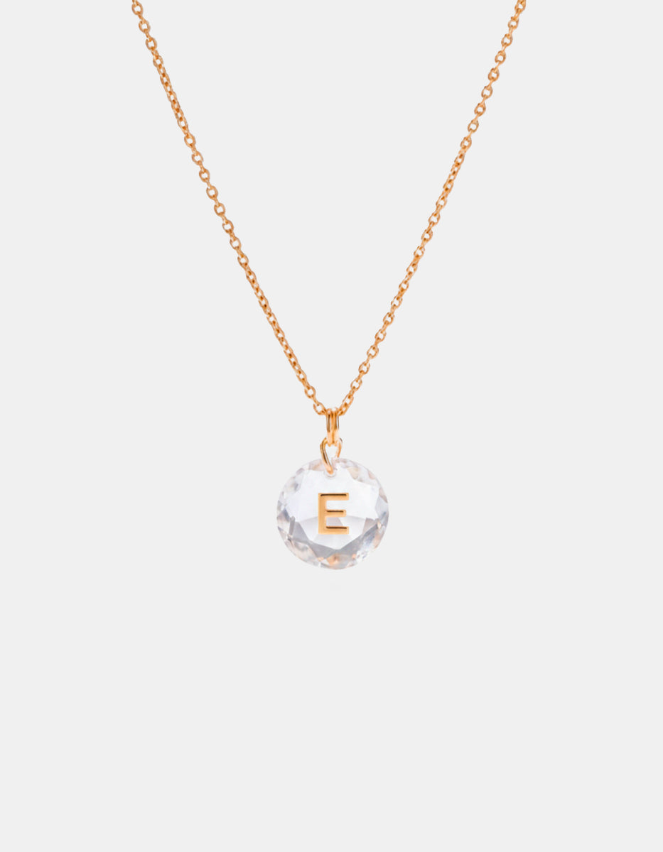 Collar con dije espinolita facetada con inicial E plata .925 con baño de oro 22kt Única
