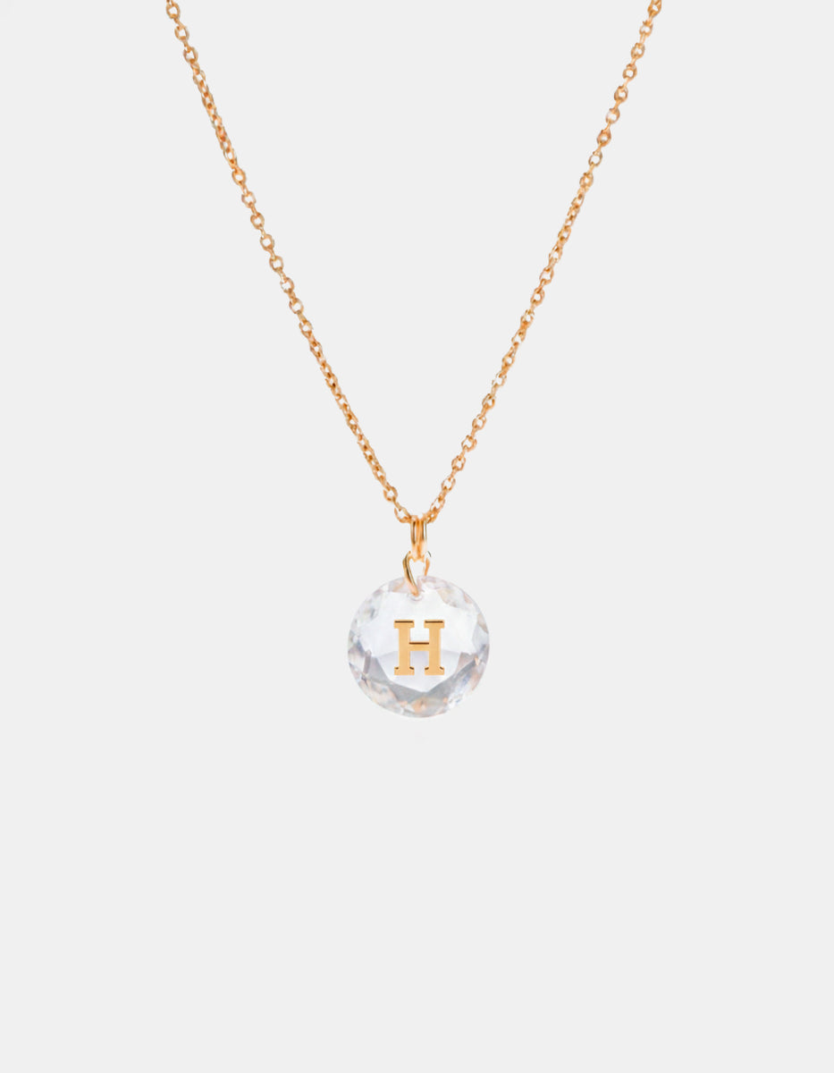 Collar con dije espinolita facetada con inicial H plata .925 con baño de oro 22kt Única