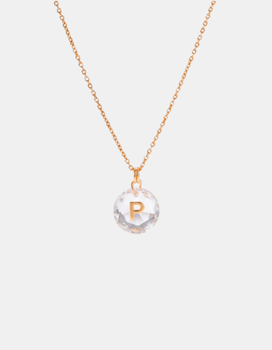 Collar con dije espinolita facetada con inicial P plata .925 con baño de oro 22kt Única