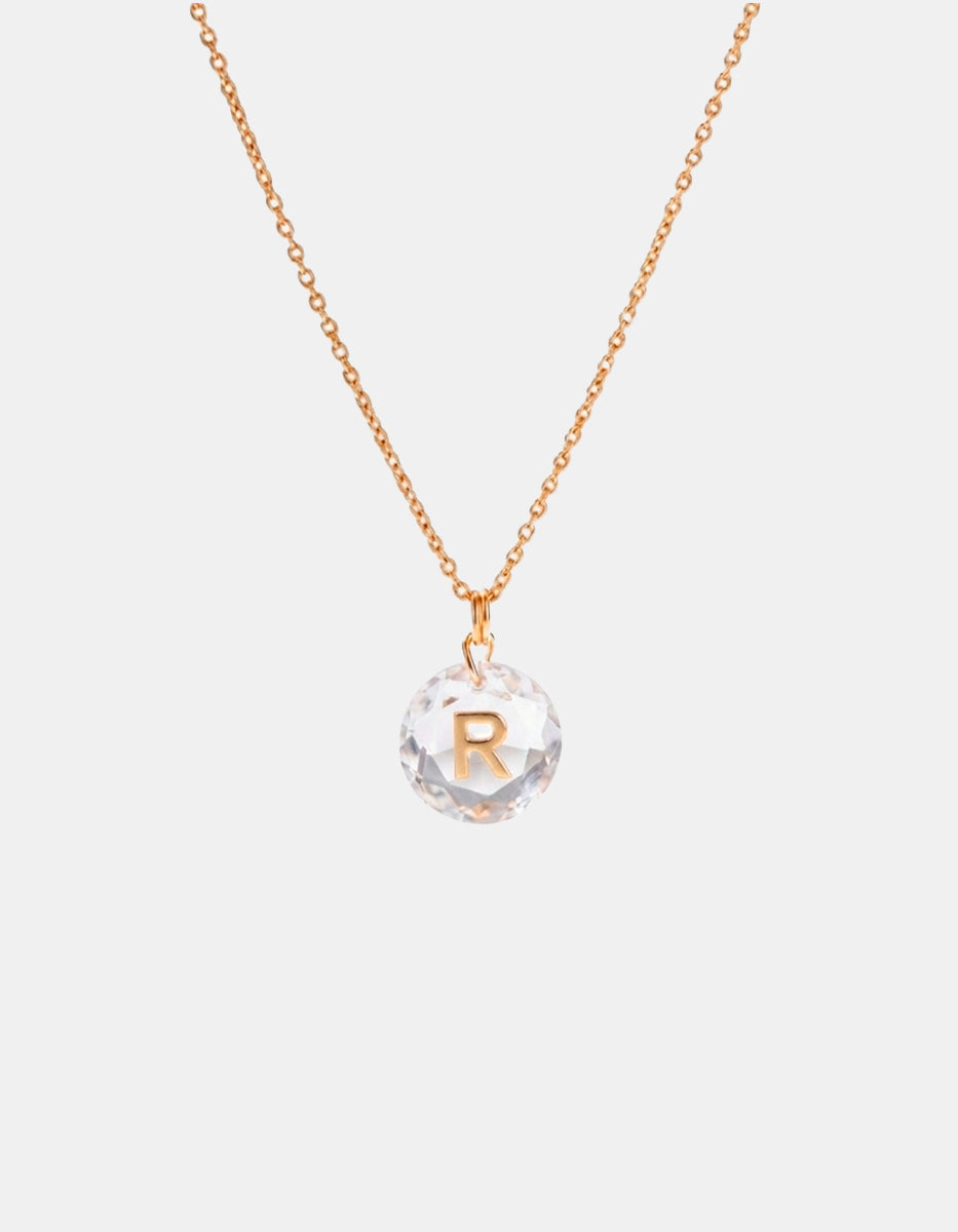 Collar con dije espinolita facetada con inicial R plata .925 con baño de oro 22kt Única