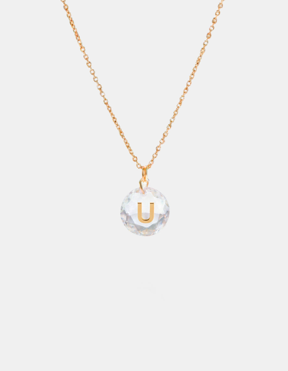 Collar con dije espinolita facetada con inicial U plata .925 con baño de oro 22kt Única