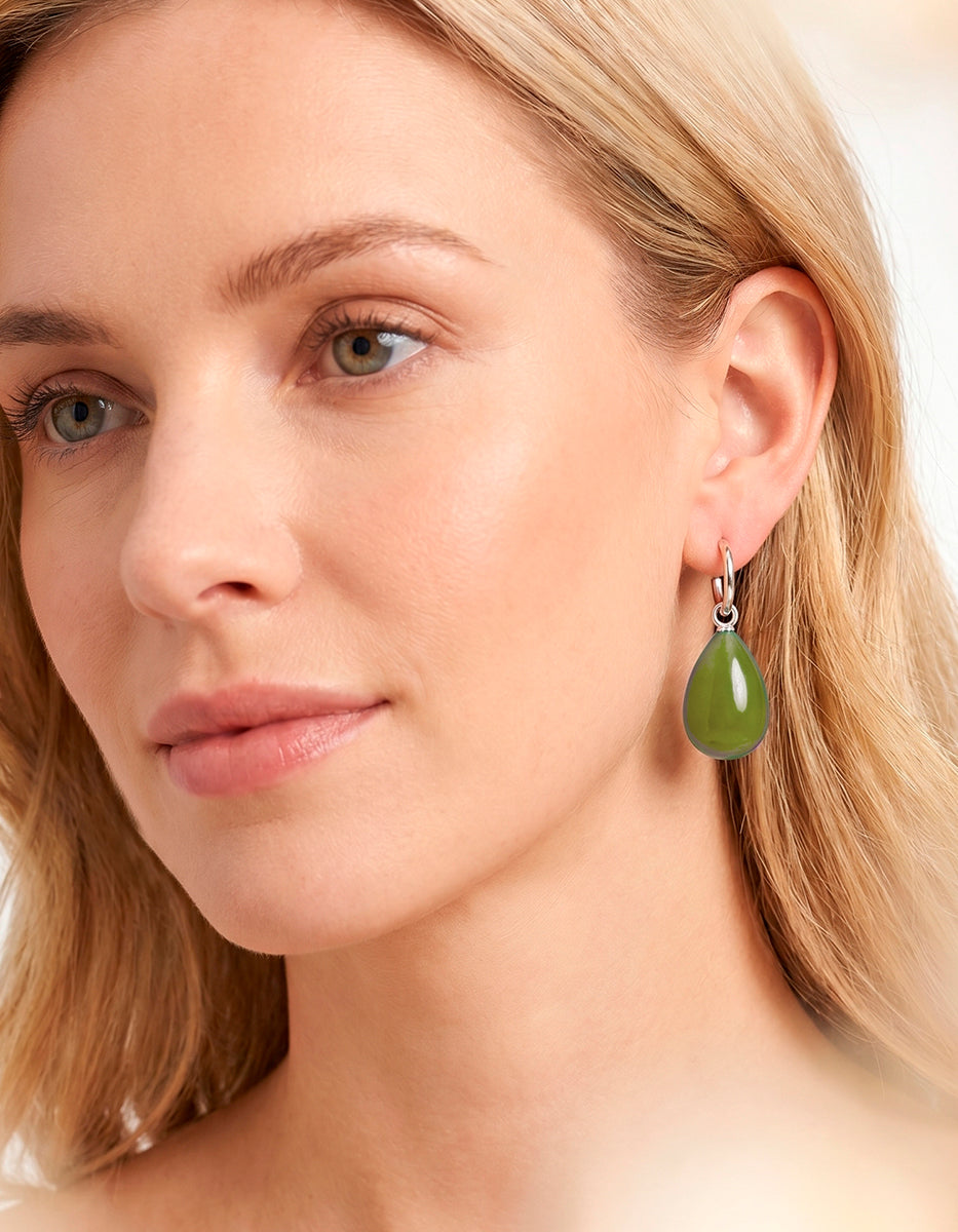 Aretes de Plata .925 y Ágata Verde Marquesa