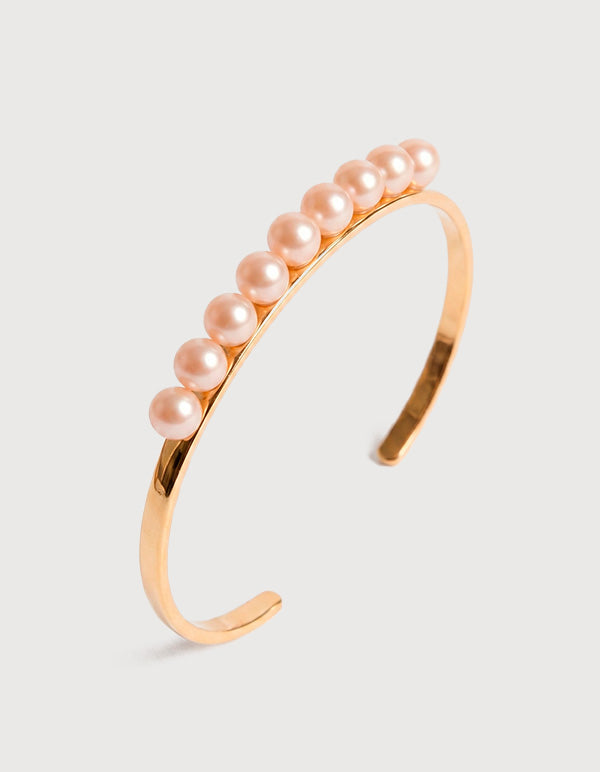 Brazalete de bronce en baño vermeil 22k con perla mabe