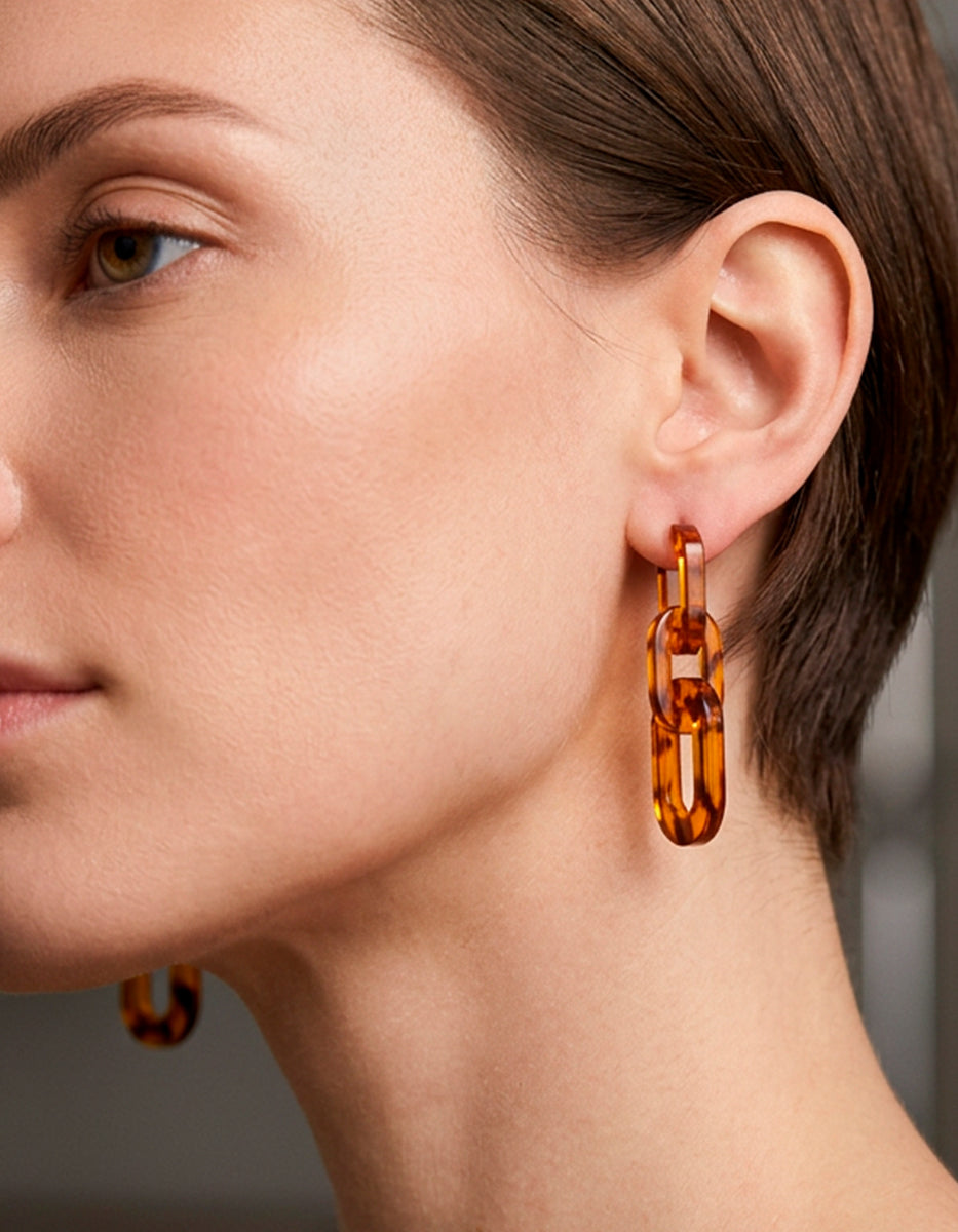 Aretes de Eslabón Carey con Plata en baño de oro 22kt