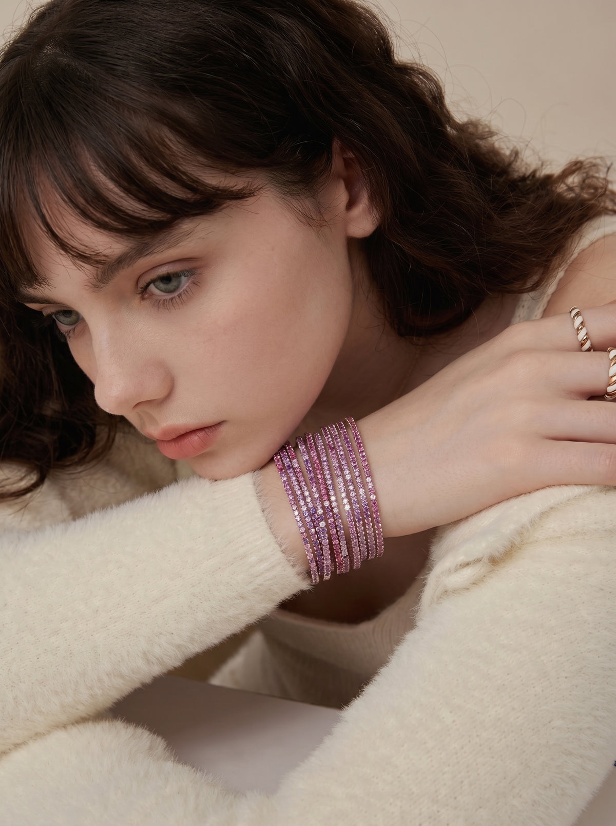 Pulseras de Gold-Filled con Espinolita Magenta Vibrante & Malva
