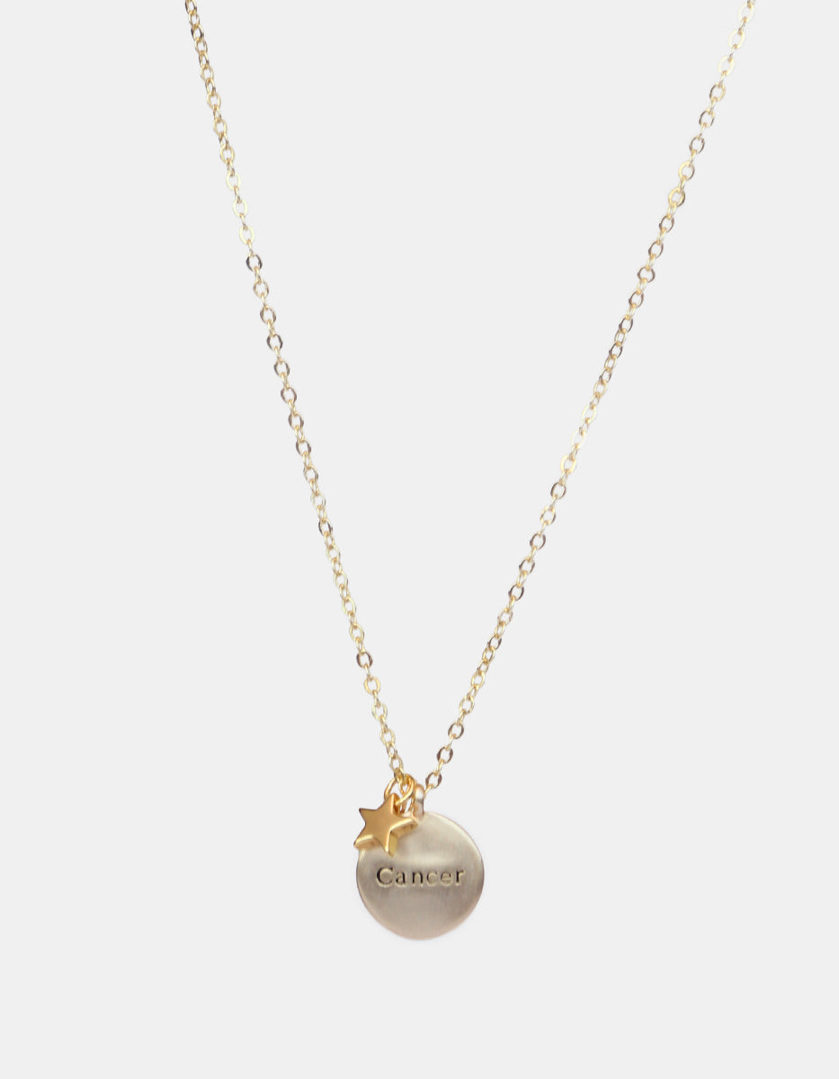 Collar de bronce con dije Cáncer en baño de oro laminado mate y topacios blancos Zodiac