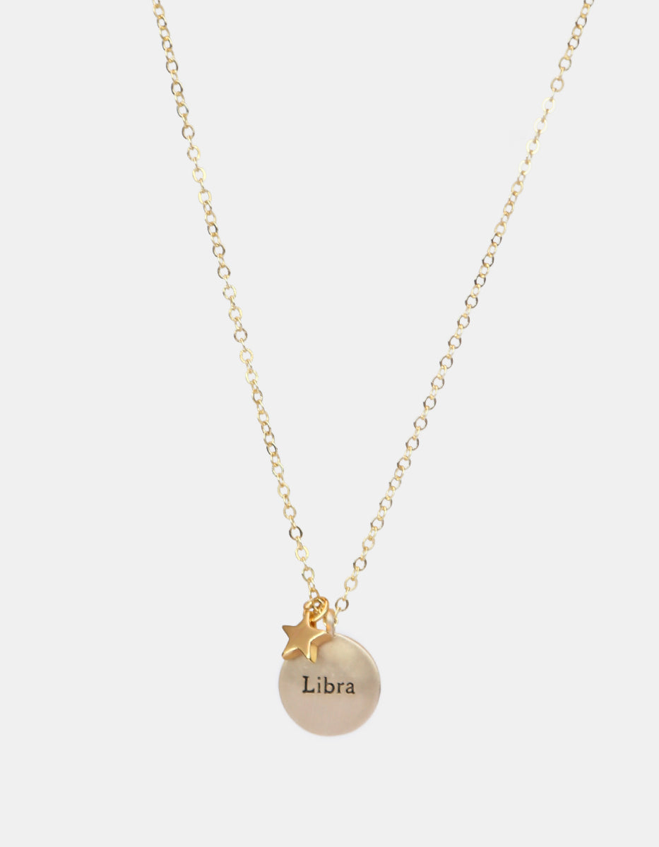 Collar de bronce con dije Libra en baño de oro laminado mate y topacios blancos Zodiac