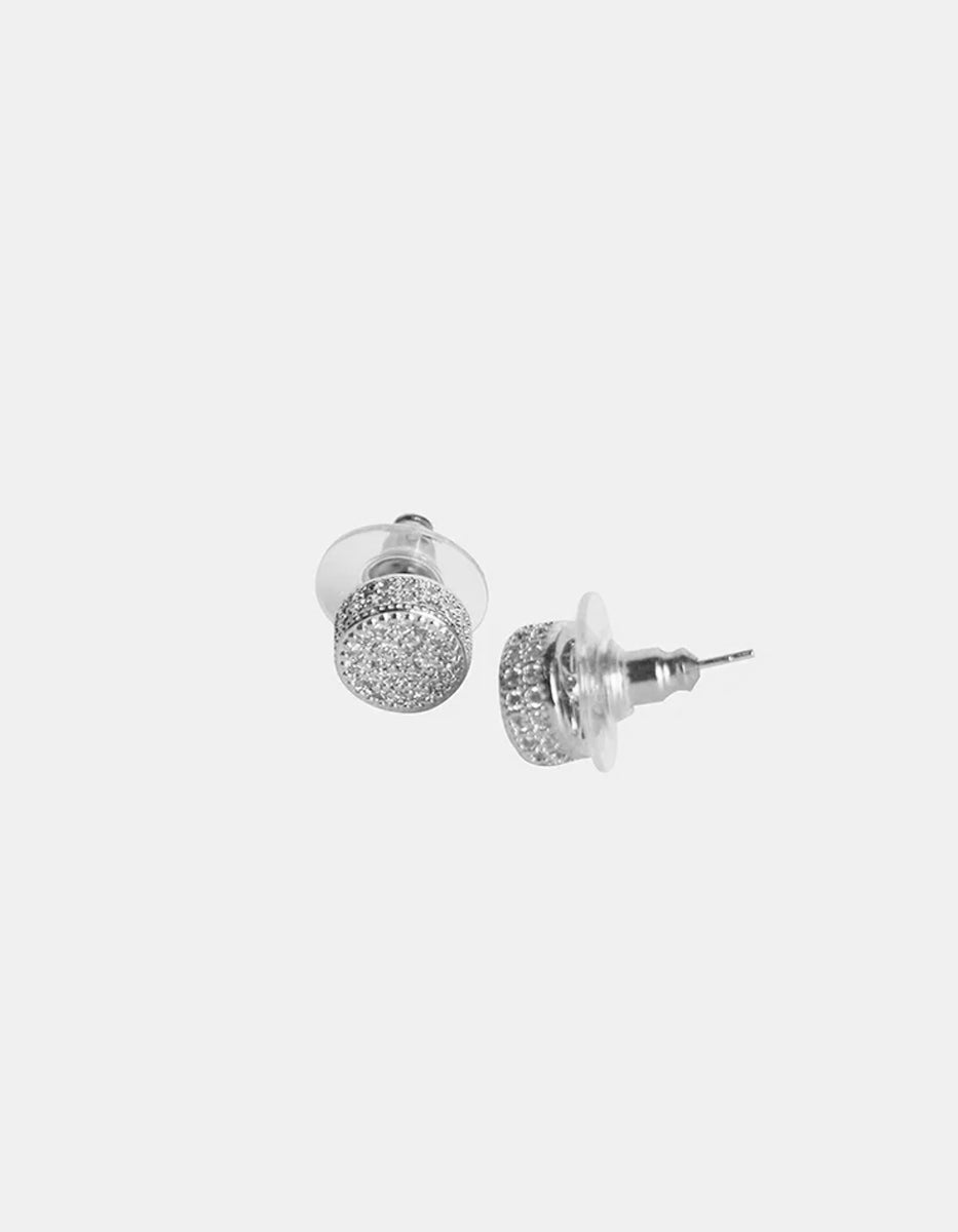 Aretes con baño Platino en forma circular con topacios blancos Festive Style