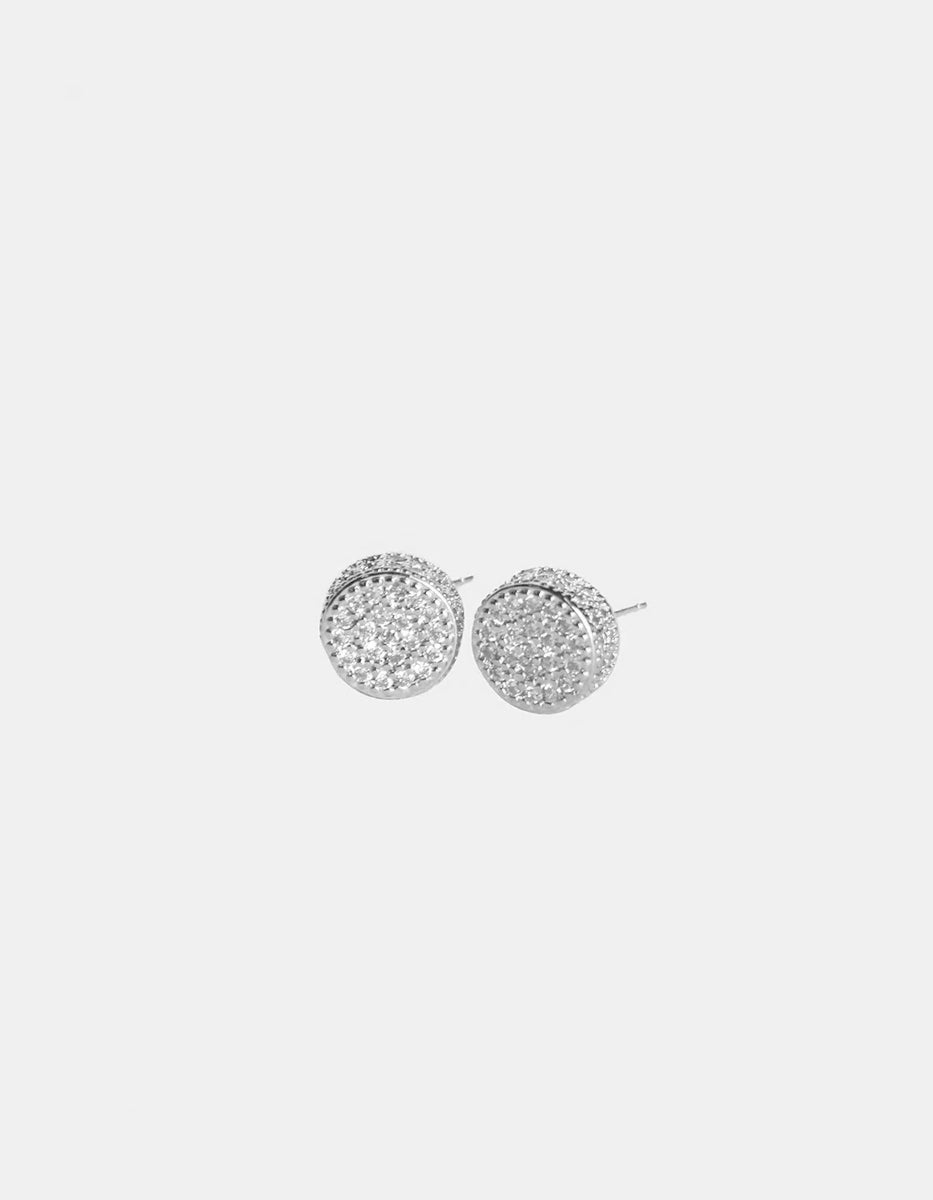 Aretes con baño Platino en forma circular con topacios blancos Festive Style
