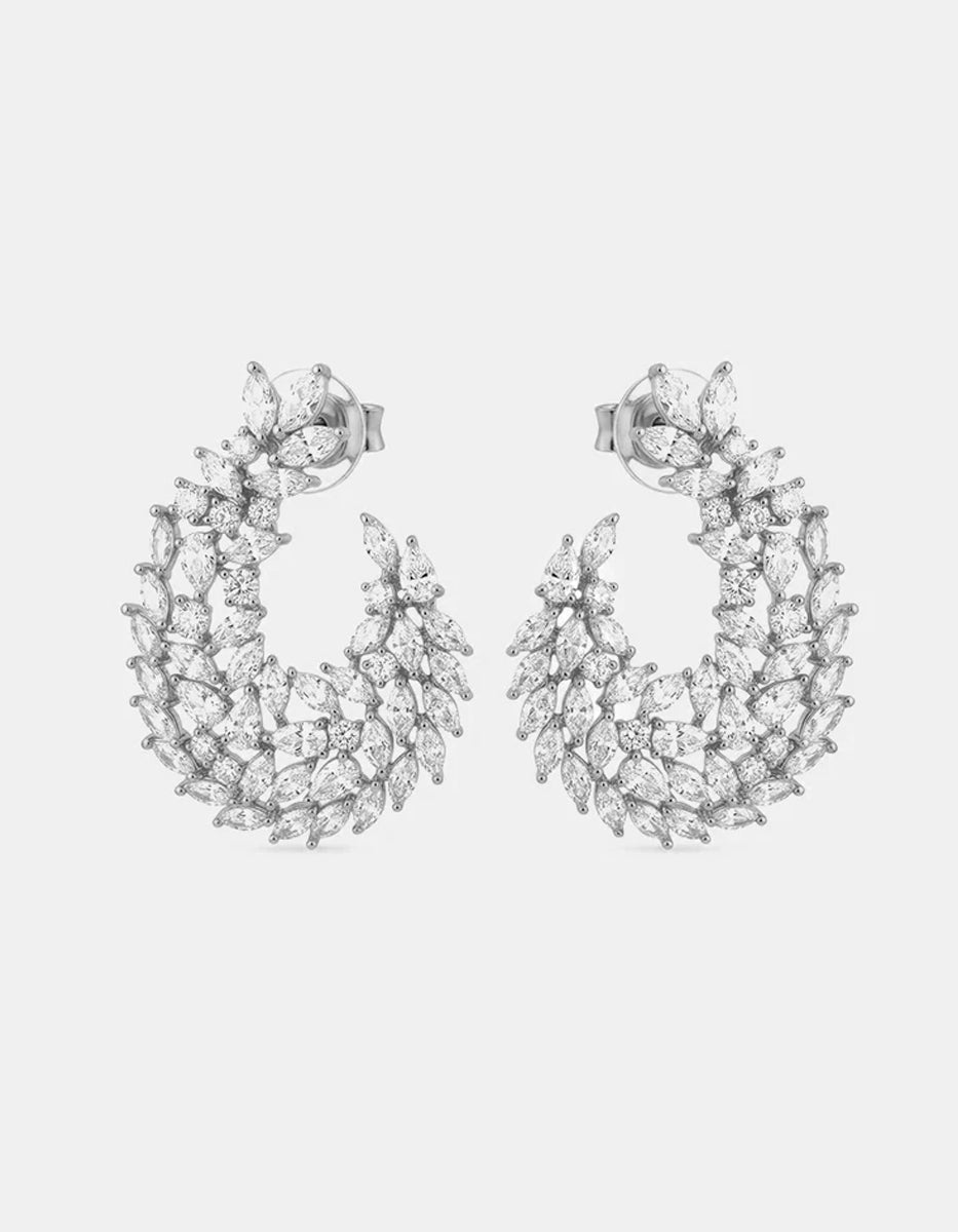 Aretes con baño Platino e incrustaciones de topacios blancos corte marquise Festive Style