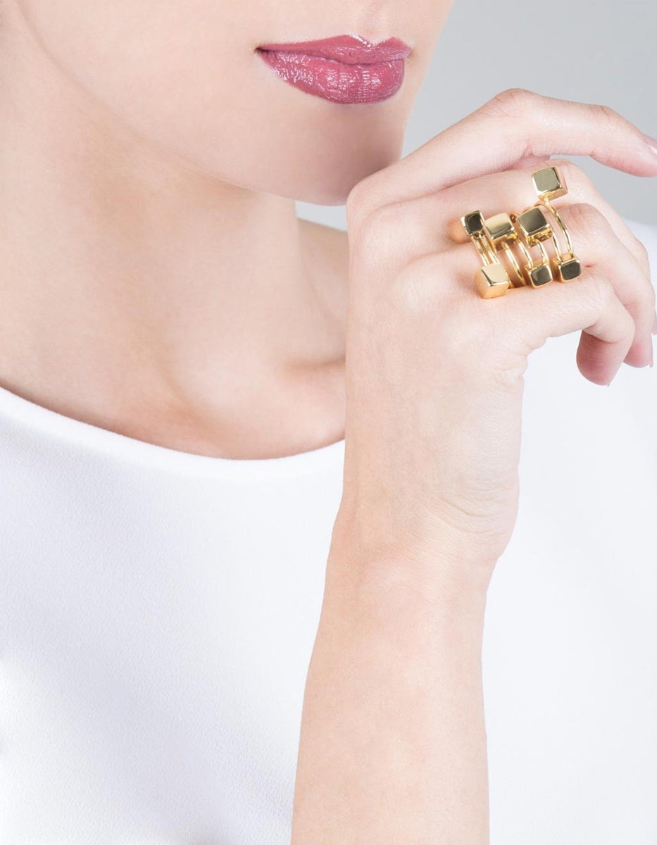 Anillo cubos Mexican Geometry