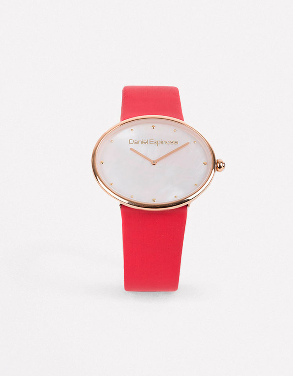 Reloj en Acero Inoxidable Rojo con Bisel Dorado Hollywood