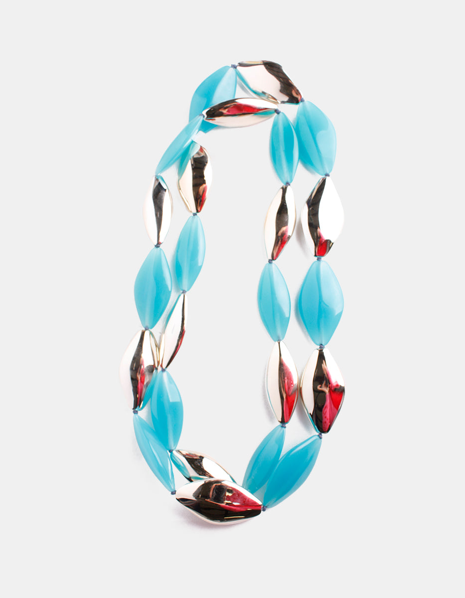 ⚡Ei Collar Extralargo en Metal Plateado con Calcedonia New Deco