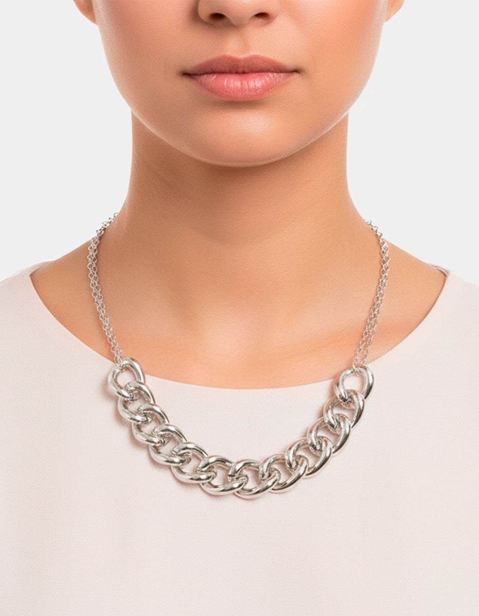 Collar con eslabones de bronce con baño de rodio Fenicia