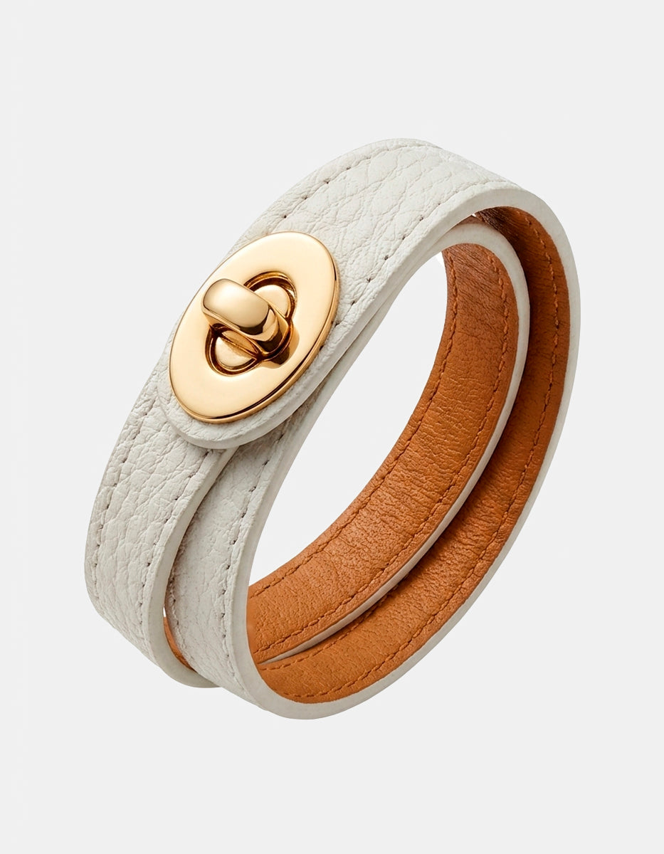 Brazalete de piel sintetica con broche de bronce en baño vermeil 22k