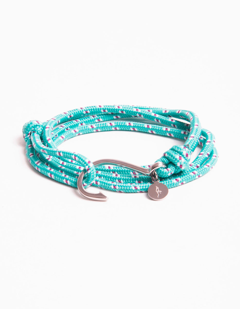 Brazalete de acero con cordón náutico turquesa Nordic