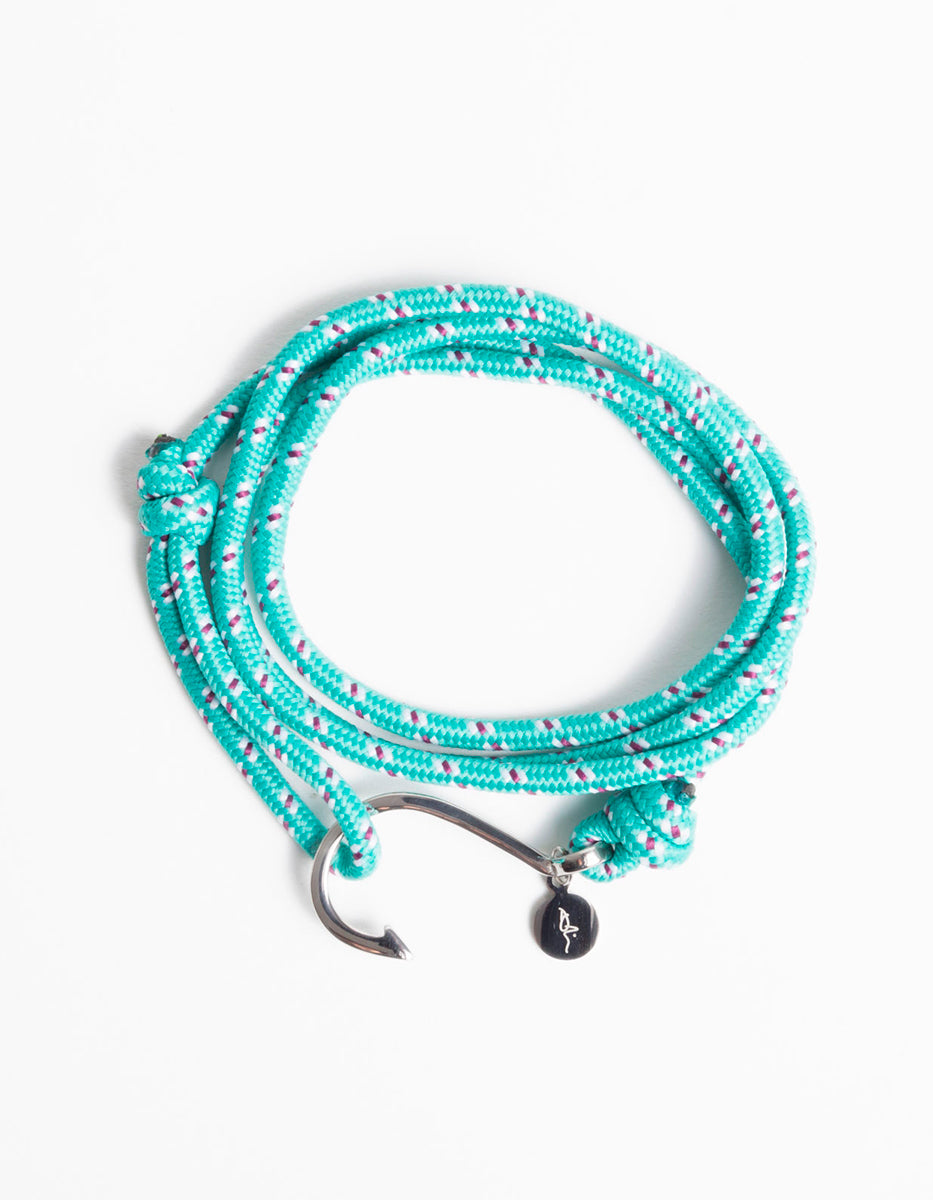 Brazalete de acero con cordón náutico turquesa Nordic