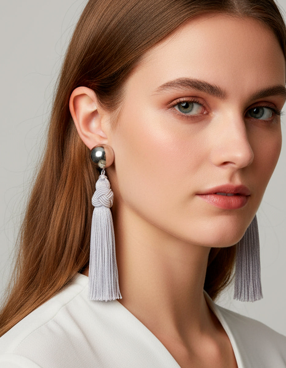 Aretes de bronce con baño de rodio y mota gris Esplendida