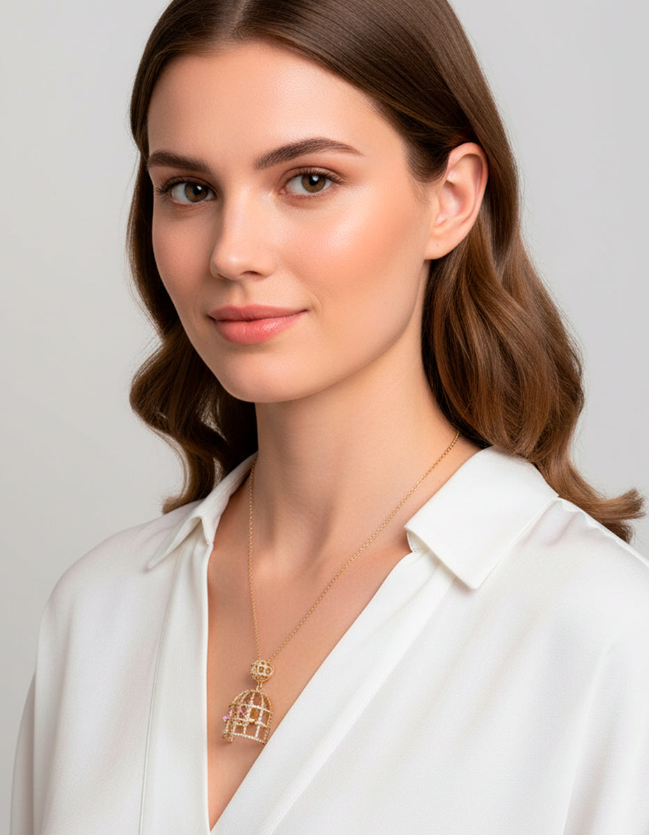 Collar plata .925 baño de oro 22k jaula