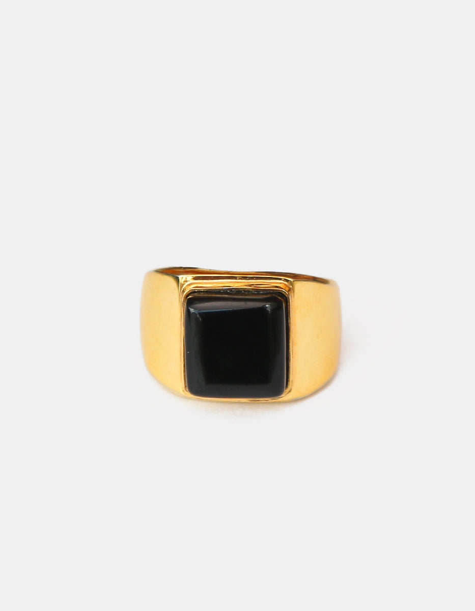 Anillo de acero en baño oro 22 kt con espinela corte princesa Talla 9 Nordic