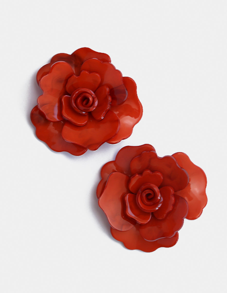 Aretes de Baquelita con forma de Flor en Tono Naranja Mandragora