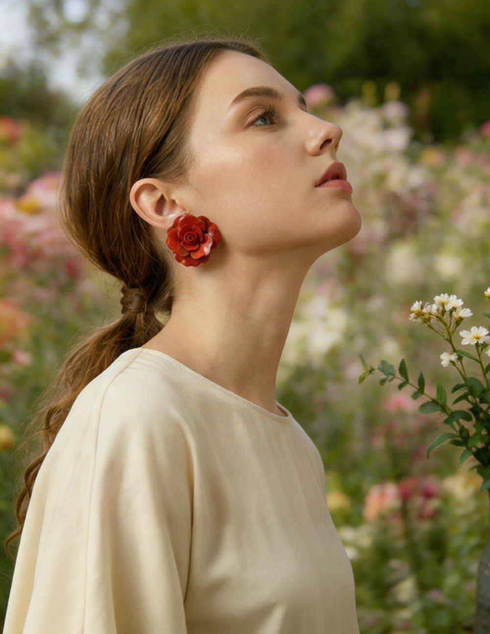 Aretes de Baquelita con forma de Flor en Tono Naranja Mandragora