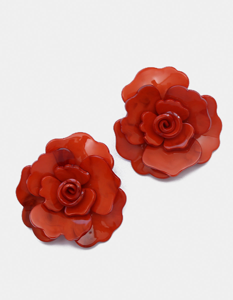 Aretes de Baquelita con forma de Flor en Tono Naranja Mandragora