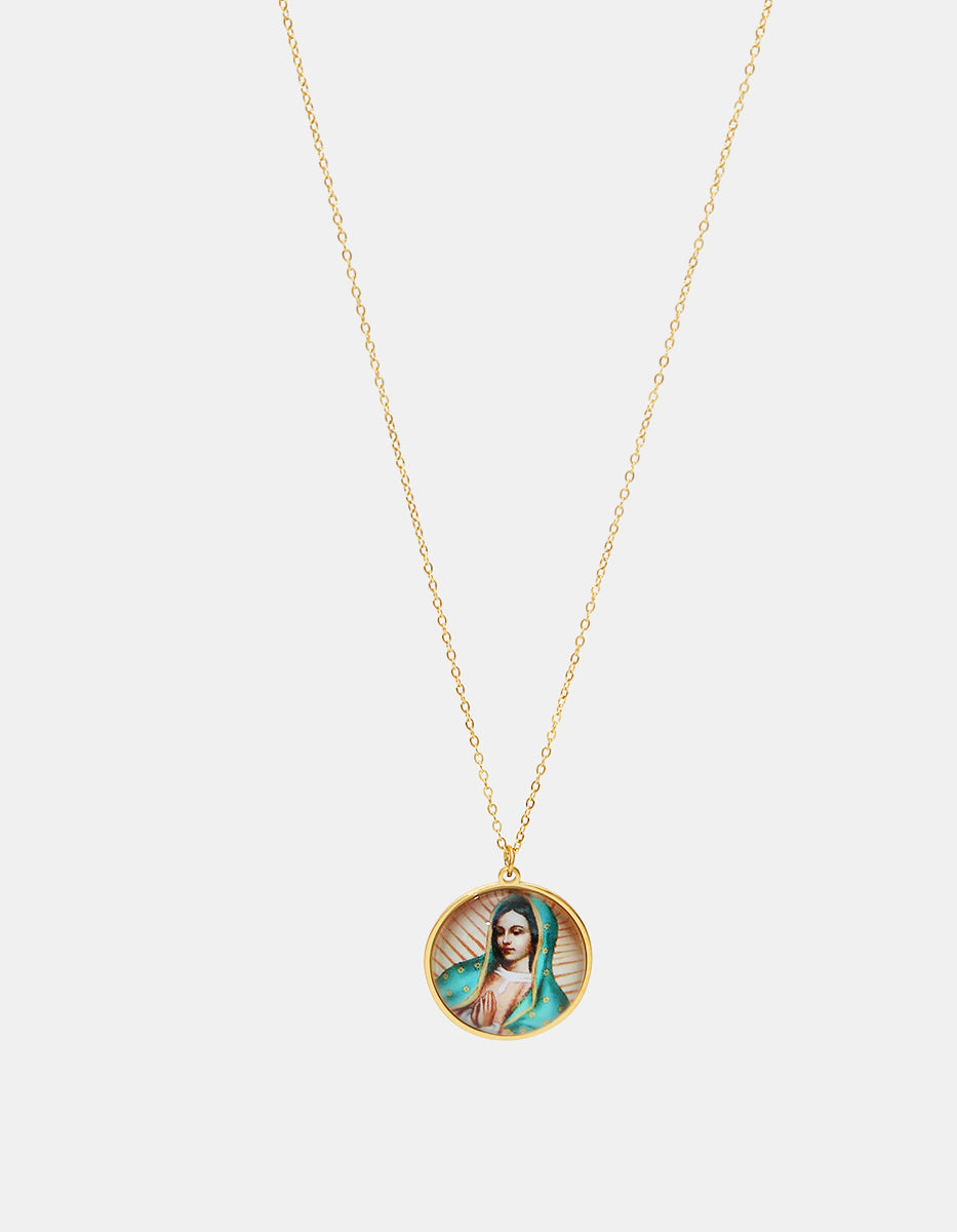 Collar con Baño de Oro 18kt e Imagen de la Virgen de Guadalupe Divina Guadalupana