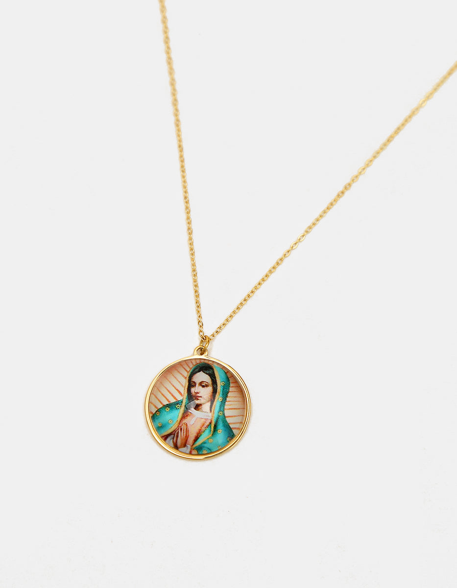 Collar con Baño de Oro 18kt e Imagen de la Virgen de Guadalupe Divina Guadalupana