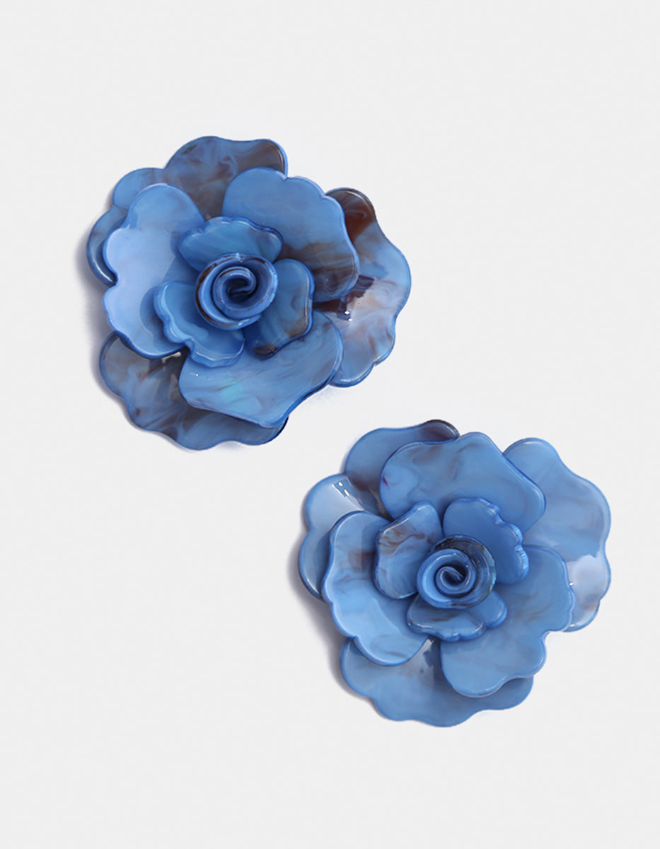 Aretes de Baquelita con forma de Flor en Tono Azul Mandragora