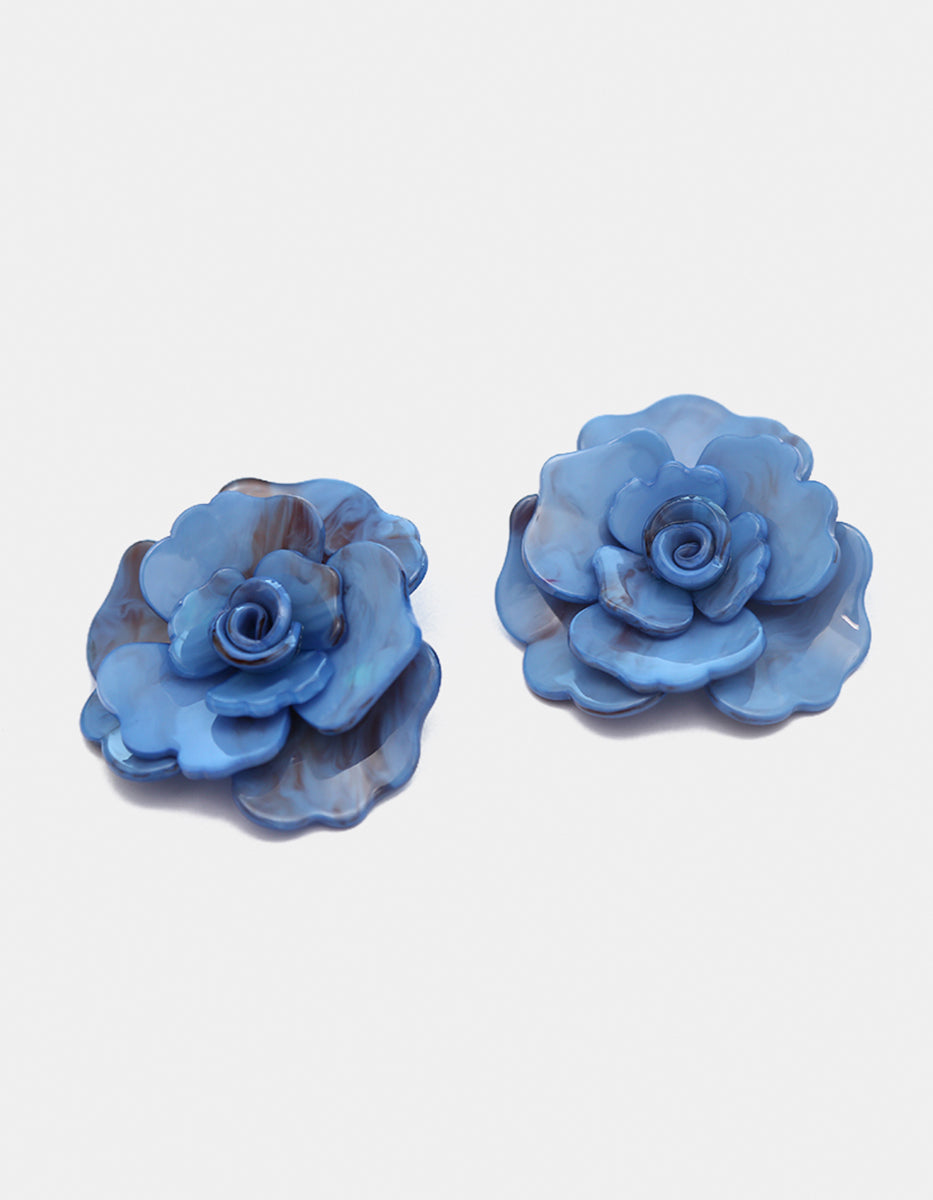 Aretes de Baquelita con forma de Flor en Tono Azul Mandragora