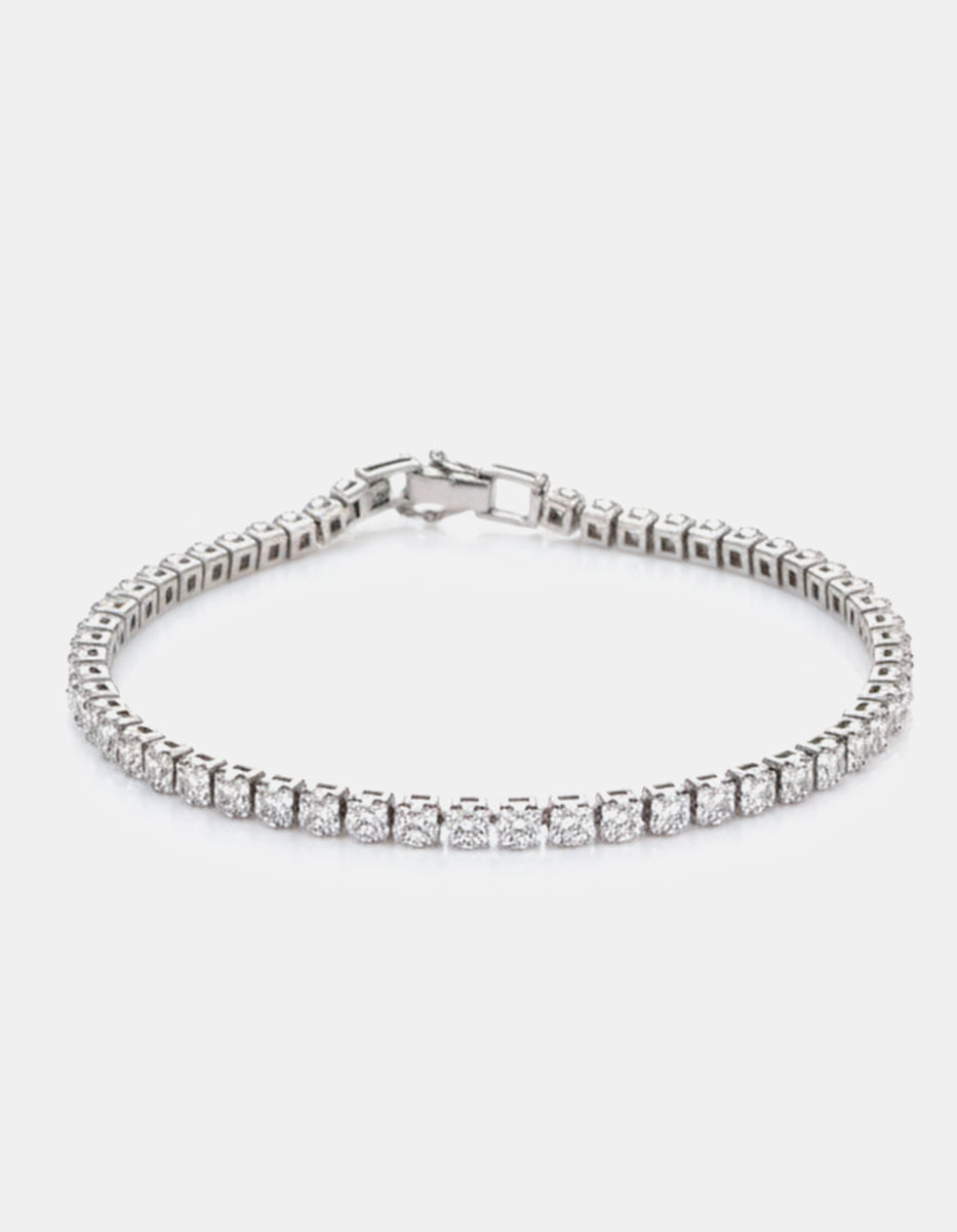 ⚡Ei Pulsera Riviere en Plata .925 con Baño de Rodio, Piedra Baguette y Topacios Blancos