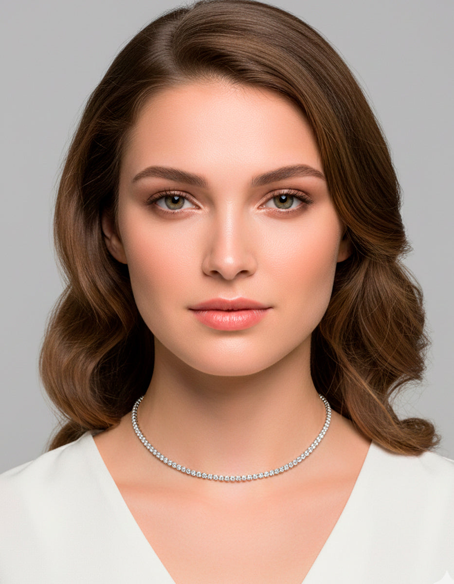 ⚡Ei Collar Riviere en Plata .925 con Baño de Rodio y Topacios Blancos