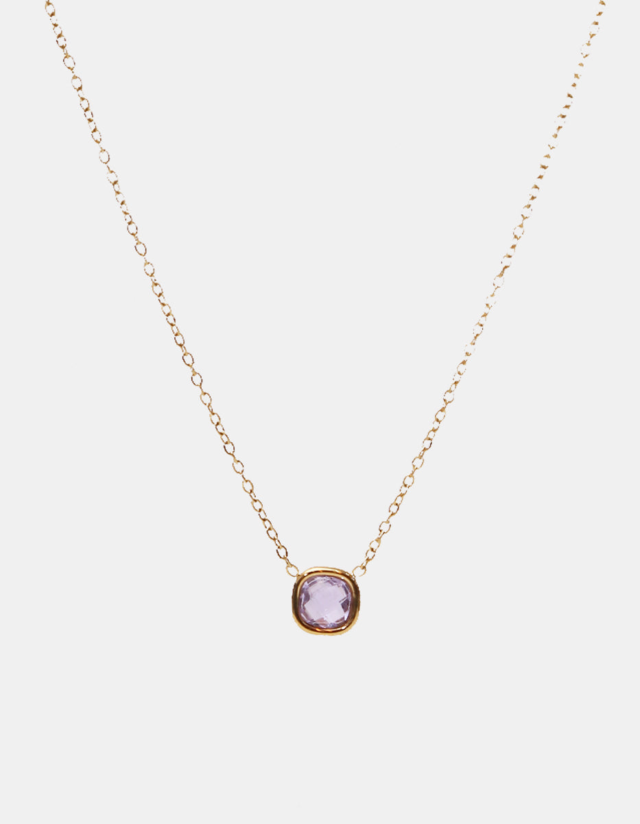 Collar Gold-filled con gema amatista cuadrada Love Story