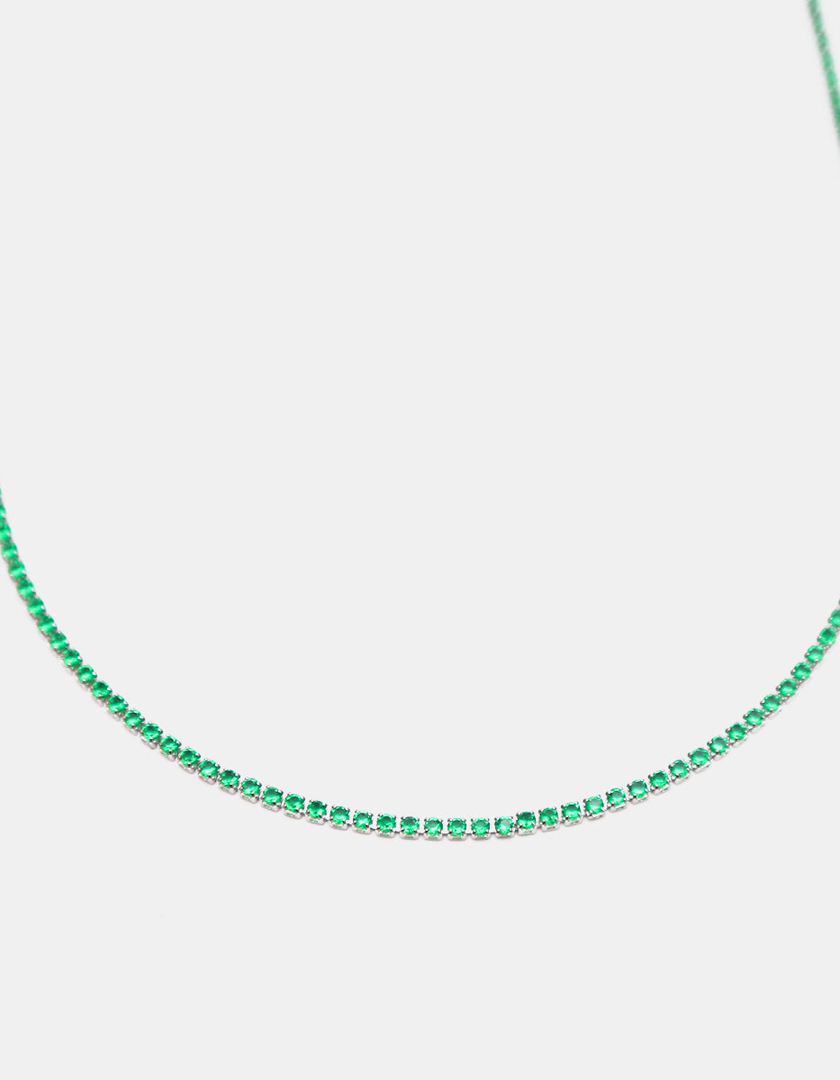 Choker en baño de platino con esmeralda de Bombay en corte diamante Festive Style