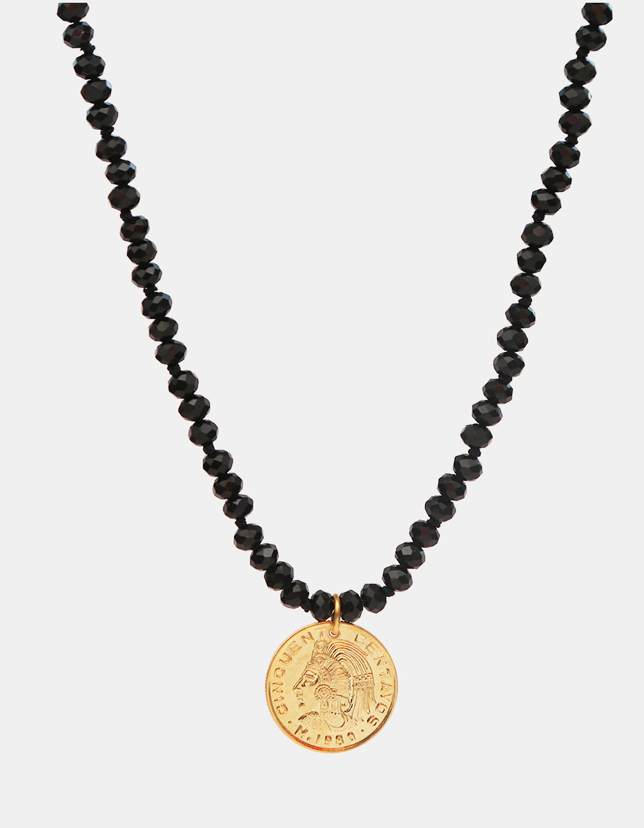 Collar cristal austriacos negro & moneda auténtica Memorias